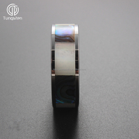 Bagues ou alliances tendance en carbure de tungstène plat argenté de 8 mm avec incrustation de coquille d'ormeau bleue sertie en canal, bijoux unisexes