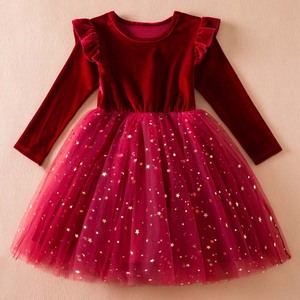 2024 Año Nuevo Navidad Niños Dulce Lentejuelas Volantes Manga completa Terciopelo Vestido de Navidad KGCD-036 - Product Image 2