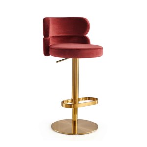 Hiện Đại Chiều Cao Barstools Nhung Đỏ Nhà Bếp Đảo Ghế Có Thể Điều Chỉnh Xoay Vàng Chân Thanh Ghế Ăn Ghế Cho Ăn Uống Sử Dụng - Product Image 1