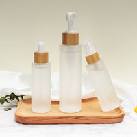 Frascos y Botellas de Vidrio con Tapa de Bambú para Gotero y Pulverizador, Envases de Madera Esmerilados para Cosméticos, 20ml 30ml 50ml, Redondos, con Código QR