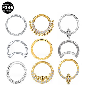 Anneau de nez et de téton en titane F136 avec incrustation de diamant, piercing géométrique sans filetage, bijoux de mode - Product Image 1