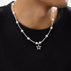 SHIXIN Simples CCB Beads Imitação Colar de Pérolas para Homens Star <span class=keywords><strong>Ring</strong></span> Charme Gargantilha Jóias No Pescoço Boy Party Cool Acessórios - Product Image 3