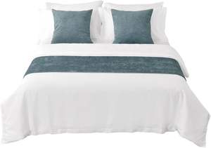 عداء سرير من الشنيل الأزرق الفاخر-وشاح فائق النعومة غير باهت وسادة ديكور الفندق - Product Image 5