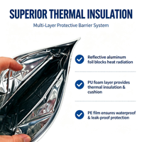 Enveloppe isotherme 3D refermable, gain de place, isolation réfléchissante en PU, feuille d'aluminium pour la livraison d'échantillons biologiques, conforme TUV REACH