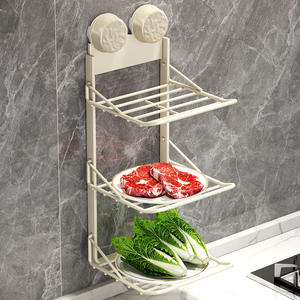 ชั้นวางของติดผนังในครัวแบบไม่ต้องเจาะ พร้อมถ้วยดูดสุญญากาศ 3 ชั้น สำหรับจัดเก็บอุปกรณ์เตรียมอาหาร - Product Image 3