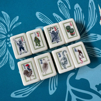 Tuiles de Mahjong américaines en acrylique Seabird gravées avec des motifs grue, poisson, soleil et dragon, ensemble de jeu de Mahjong vintage