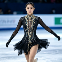 Robe de patinage artistique noire à col montant, manches longues en résille, strass, costume de compétition personnalisé pour enfants, adolescents et adultes, OEM