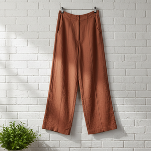<span class=keywords><strong>Pantaloni</strong></span> <span class=keywords><strong>Palazzo</strong></span> da Donna in Puro Lino Traspirante, Casual, Primaverili, <span class=keywords><strong>con</strong></span> Vita Alta, Chiusura <span class=keywords><strong>a</strong></span> Zip e Bottone - Product Image 1
