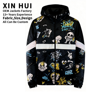 Custom Men's Camouflage Hooded Jacket High Quality <b>Graffiti</b> Print Windbreaker Streetwear Varsity Bomber Jacket for Men Factory - Product Image 1