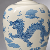 Urne funéraire en porcelaine blanche en forme de vase Qianrui avec dragon bleu dessiné à la main, fourniture personnalisée pour les distributeurs funéraires