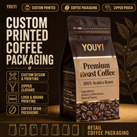 YOUYI Sachet d'emballage pour grains de café finition mate, avec valve, pochette à fermeture éclair autoportante, en Mylar de qualité alimentaire, opaque