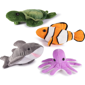 Juego de animales marinos de peluche Unisex de 4 pulpos, Tortuga, tiburón, pez payaso, juguetes realistas <span class=keywords><strong>para</strong></span> niños, Mini juego de animales de peluche de océano - Product Image 1