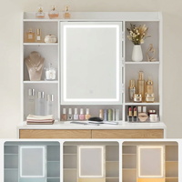 Coiffeuse moderne en bois écologique avec éclairage LED, miroir réglable et rangement intégré, design à panneaux pour chambre à coucher