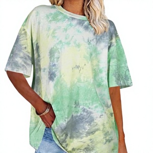 Women's <b>Tie</b> <b>Dye</b> O-Neck Short Sleeve Loose Fit Cotton Casual T-<b>Shirt</b> Spring Summer Breathable Knitted Top - Product Image 1