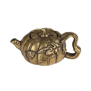 Gold Colours Copper Pumpkin Tea Pet Decoration Mini Small Teapot Cast Brass Pots Small Kung Fu Tea Home Decoration Ornaments
