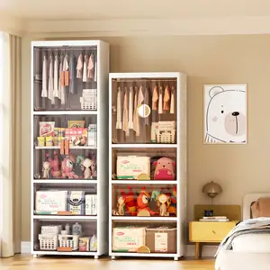 Đồ lặt vặt cuốn sách Snack Closet Organizer rõ ràng quần áo lưu trữ tủ nhựa tủ quần áo với bánh xe