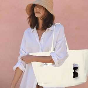 มีสินค้าพร้อมส่ง จัดส่งรวดเร็ว กระเป๋าช้อปปิ้งผ้าแคนวาสขนาดใหญ่ ใช้ซ้ำได้ เหมาะสำหรับไปทะเล - Product Image 1