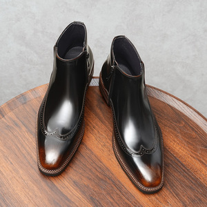 Bottes de Travail pour Hommes Printemps-Automne en Cuir Véritable avec Motif Léopard en Relief, Semelle en Caoutchouc Imperméable - Product Image 5