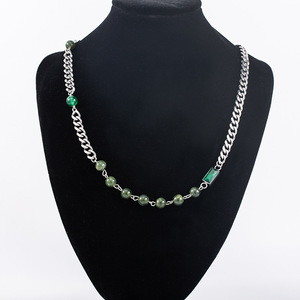 สร้อยคอคิวบาประดับคริสตัลอาเกตสีเขียวประดับลูกปัดเหล็กไทเทเนียมสำหรับสวมใส่ทุกวันฤดูร้อนปี 2022 - Product Image 2