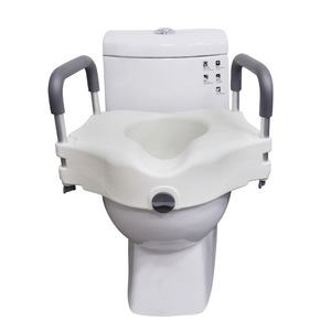 Asiento de Inodoro Elevado Ajustable en Altura, Color Blanco, con Reposabrazos Acolchado Extraíble y Tapa, para Personas Mayores, Suministrado por Fábrica - Product Image 1