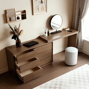 Table <span class=keywords><strong>de</strong></span> toilette finition grain <span class=keywords><strong>de</strong></span> noyer |   Meubles <span class=keywords><strong>de</strong></span> chambre durables avec un grand espace <span class=keywords><strong>de</strong></span> rangement pour les cosmétiques et les <span class=keywords><strong>accessoires</strong></span> - Product Image 2
