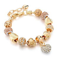 Tendance Nouvelle Belle Couleur Or Perlé Charme Bracelet Coeur Forme Perles De Verre Charme Cristal Bracelet Bracelet