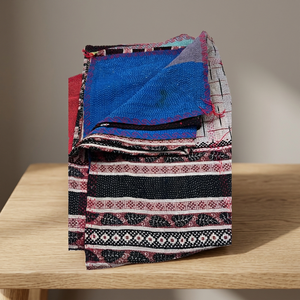 MAYURI CREATIONS Handmade Vintage Kantha <b>Bed</b> <b>Cover</b> Reversible Cotton Quilt Embroidered Bohemian Bedding Throw Washable Design - Product Image 2