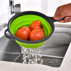 Nhà Bếp Đa Chức Năng Nhựa Gấp <span class=keywords><strong>Silicone</strong></span> Colander Xử Lý Lọc Nước Giỏ Cho Nhà Sử Dụng Vuông Chậu Rửa Cho Trái Cây - Product Image 2
