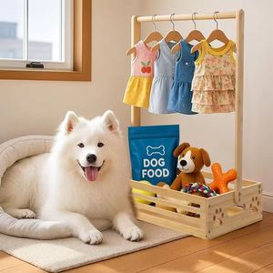 Wooden <b>Clothes</b> <b>Rack</b> For Pets And Kids Bedroom Floor Standing Portable Storage Organizer With Crate And Hangers - Product Image 1
