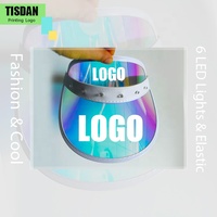 Cappello blu olografico rosso iridescente in PVC regolabile parasole con luci a LED e Logo personalizzato per uso Casual esterno Unisex