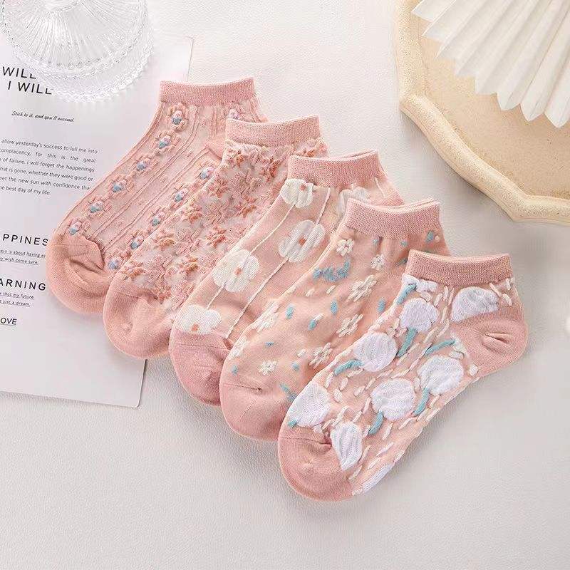 0137 ถุงเท้าผู้หญิงสีชมพูแบบผสม