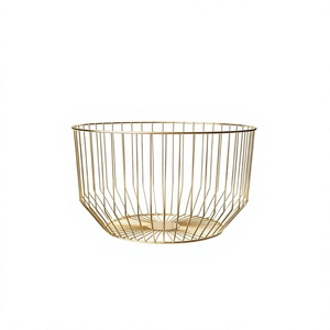 Cesta de Frutas de Alambre Metálico Dorado, Contenedor Redondo Profundo para Almacenamiento, Centro de Mesa Moderno, Organizador de Cocina - Product Image 1