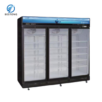 Refrigerador/Congelador Vertical de Acero Inoxidable de Una Sola Temperatura con Enfriamiento por Aire para Exhibición Comercial, Vitrina de Supermercado de 3 Puertas