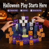 Lot de 100 blocs de construction magnétiques Halloween en ABS, aimants puissants, jouet éducatif STEM pour le jeu de rôle, vente en gros UE/US