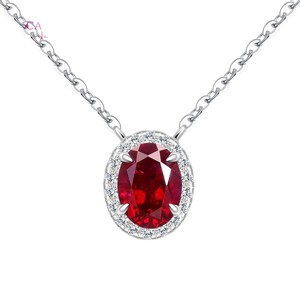 Cadermay Moissanite Necklace S925 Silver Oval Ruby Color Claw Setting Women's Wedding Jewelry - Product Image 5