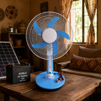 Ventilateur de table solaire 12V AC/DC 3 vitesses 16 pouces en plastique avec lumière LED et panneau solaire