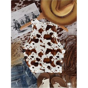 FOXA Women's Cow Print Tank <b>Top</b> Sleeveless Fitted Crop <b>Top</b> Summer Breathable Knitted Vest - Product Image 2