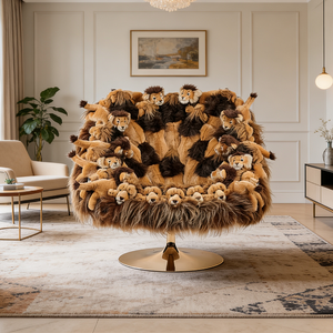 Fauteuil en peluche en forme d'animal unique, lion, fauteuil en fourrure, canapé paresseux rembourré, décoration créative pour chambre d'enfant, meubles - Product Image 4