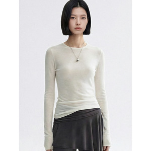 Suéter de Lã Coreano Tricotado com 80 Fios, Gola Redonda, Lavável à Máquina, Ajuste Slim, Manga Longa, Camiseta Base Macia - Product Image 4