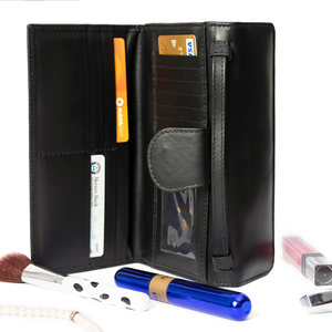 Black Genuine Leather <b>Long</b> <b>Wallet</b> Fold Closure Portable Women's Minimalist Daily Use - Product Image 2