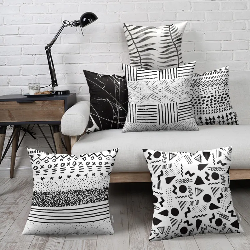 European And American Simple Style Lattice Pillow Cover Home Soft Decoration Sofa Black And White Stripe Geometric Cushion