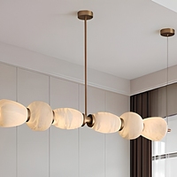Suspension linéaire Wabi Sabi en albâtre naturel, laiton, longue, 6 ampoules E26, pour salle à manger, îlot, villa, restaurant