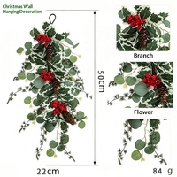Karangan Bunga Natal Impor Lintas Negara, Hiasan Dinding Daun Pinus Poinsettia dan Buah Berry, Dekorasi Liburan, Karangan Bunga Hias