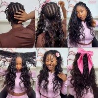 Extensions de cheveux humains pré-divisées sans nœuds, style Body Wave Boho Braids, avec plumes et crochets, pour un effet miracle