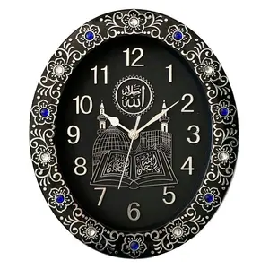 Clásico antiguo de plástico de madera Oval negro palíndromo Reloj de pared