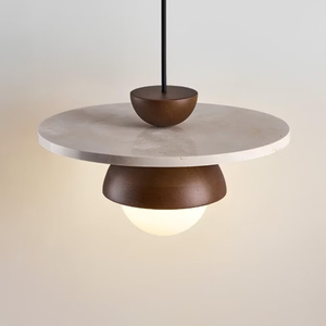 Lampada a Sospensione Retrò Wabi Sabi in Pietra, <span class=keywords><strong>Legno</strong></span> Color <span class=keywords><strong>Noce</strong></span> con Travertino per Sala da Pranzo e Ristorante - Product Image 5