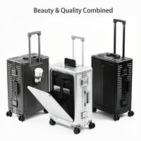 Valise à roulettes en aluminium à ouverture frontale avec serrure TSA et port de charge USB, idéale pour les voyages d'affaires ou décontractés