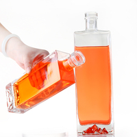 Bouteille d'alcool carrée plate de 500 ml avec bouchon en verre Bouteilles en verre 1 L pour whisky spiritueux