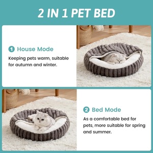 Lit pour chat en forme de grotte avec couverture en flanelle lavable, chaud et antidérapant, pour animaux de compagnie, lit rond pour chien et chat pour dormir - Product Image 5