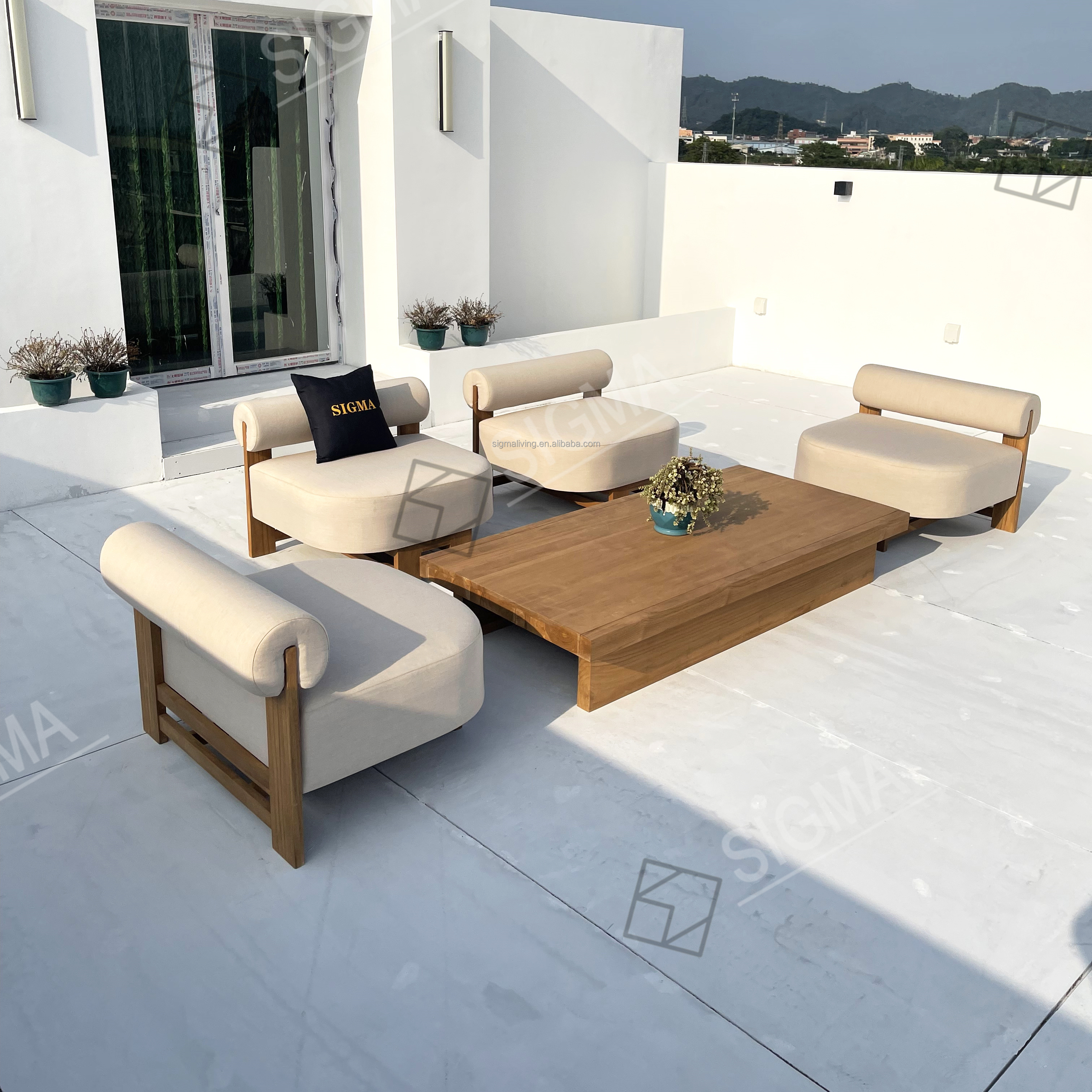 All Weather Outdoor Furniture Garden Lounge Set Water-resistant Patio Sofa Solid Teak Wood Sofa Set